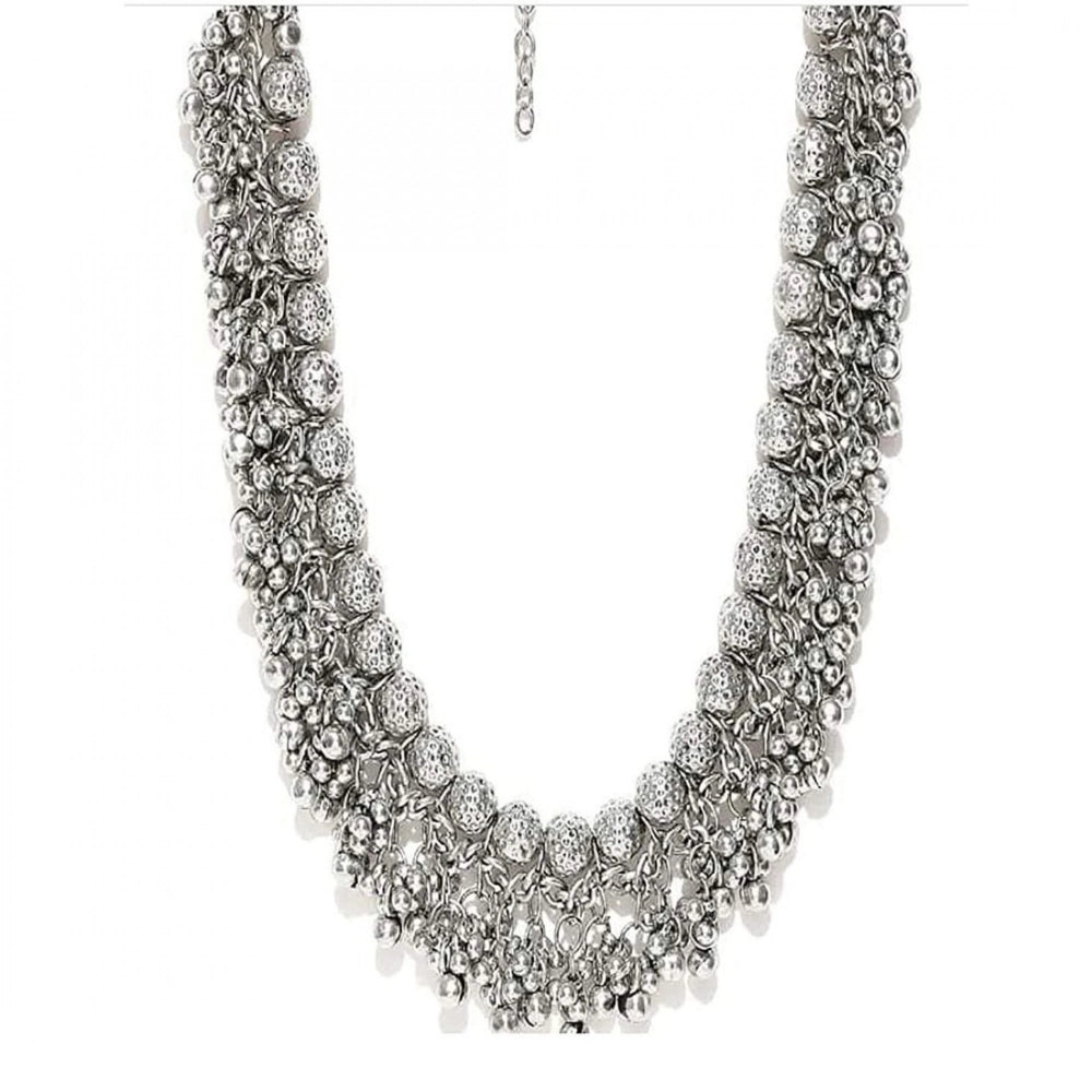 German Silver Ghungroo Beads Designer Choker Necklace (Color: Silver)