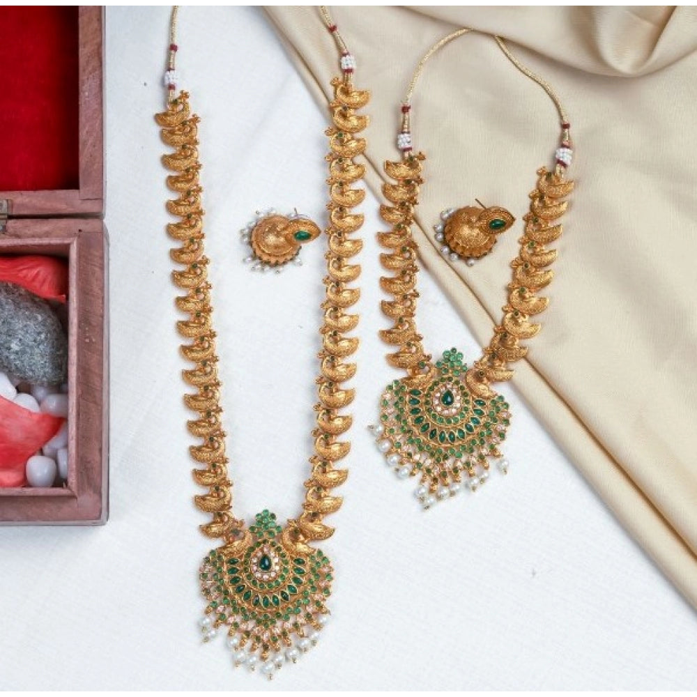 Women's Stylish And Elegent Temple Jewellery Set (Green, Free Size)
