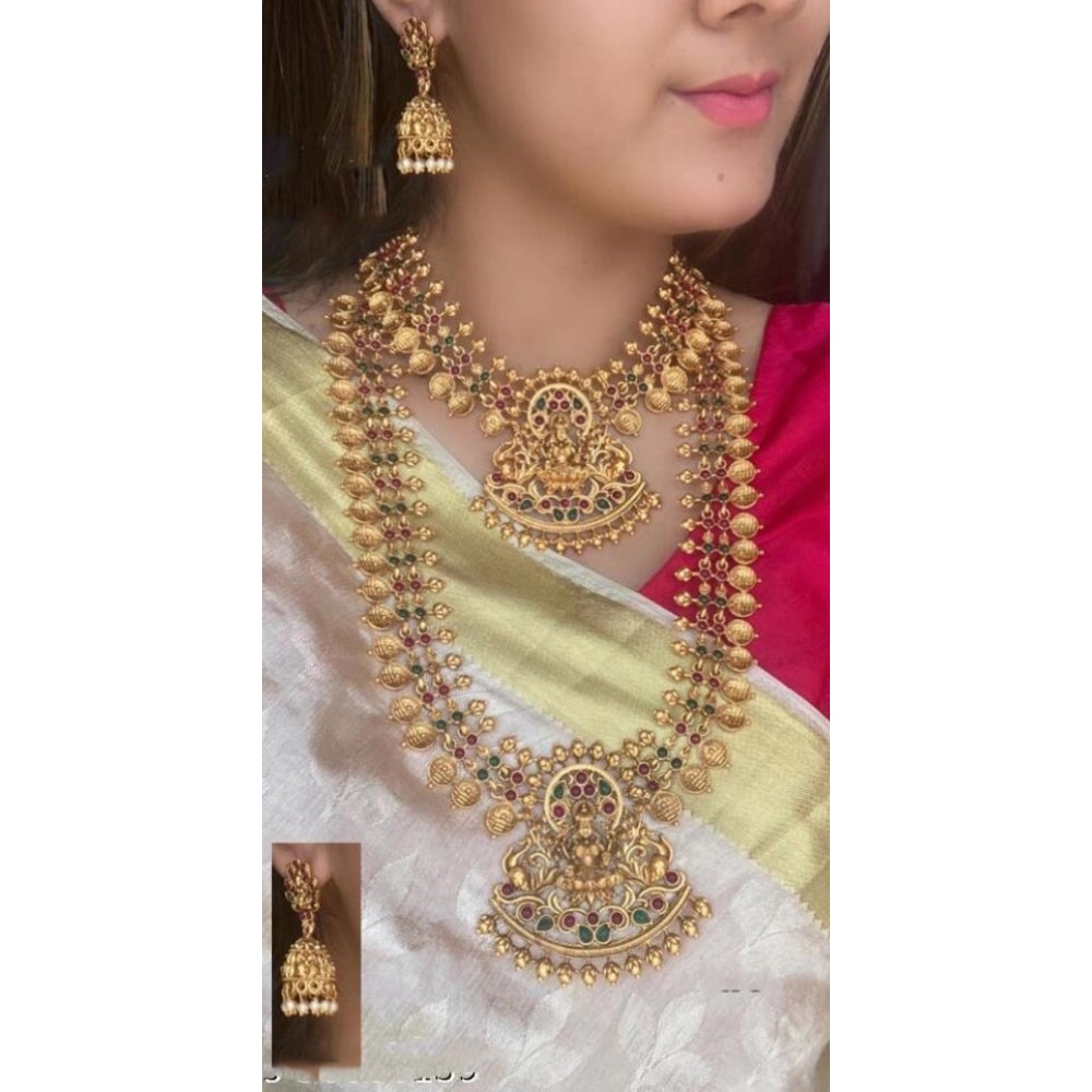 Women's Temple Traditional Necklace and Earrings Set (Multi Color, Free Size)
