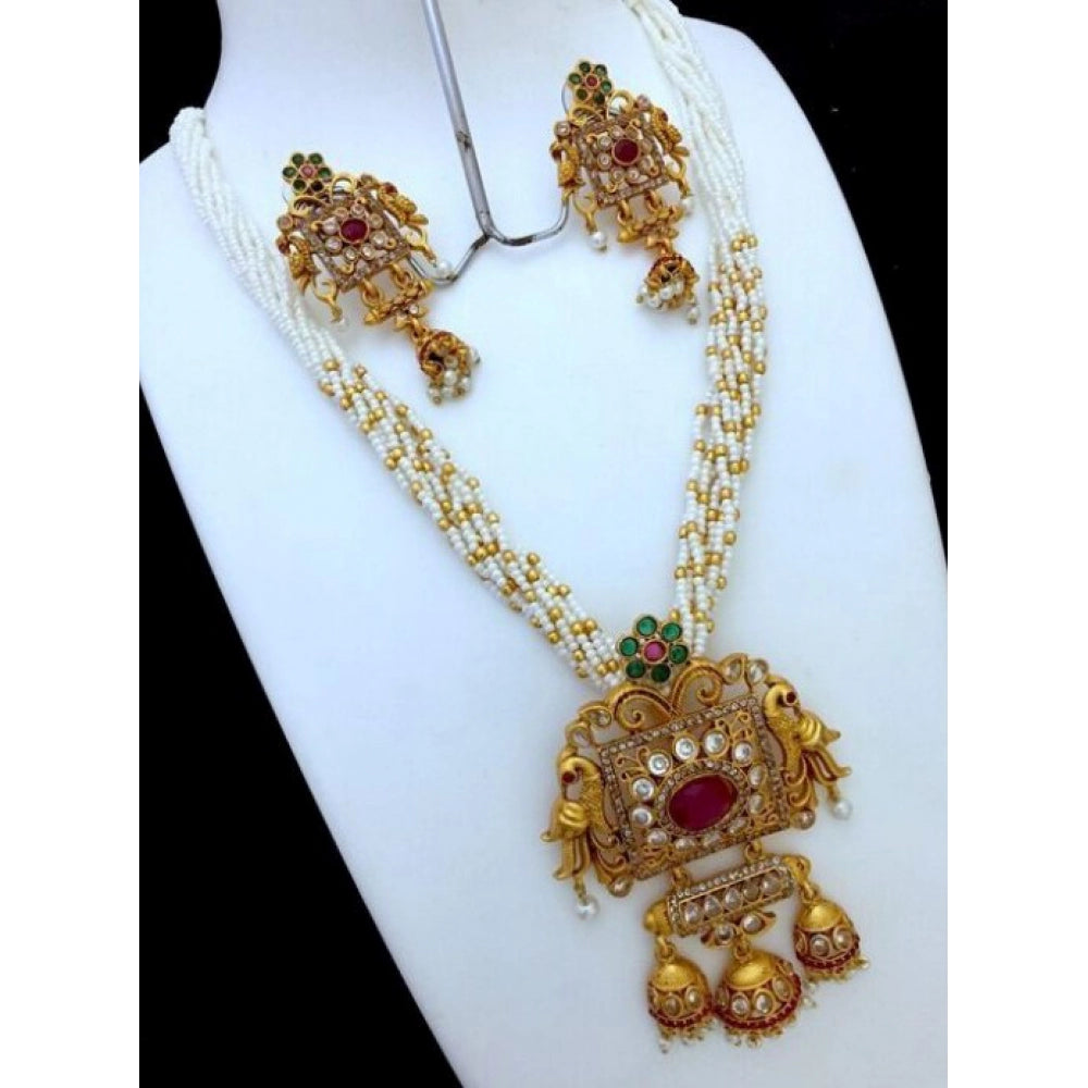 Women's Elite Moti Mala Ad Pendal Jewellery Set (White, Free Size)