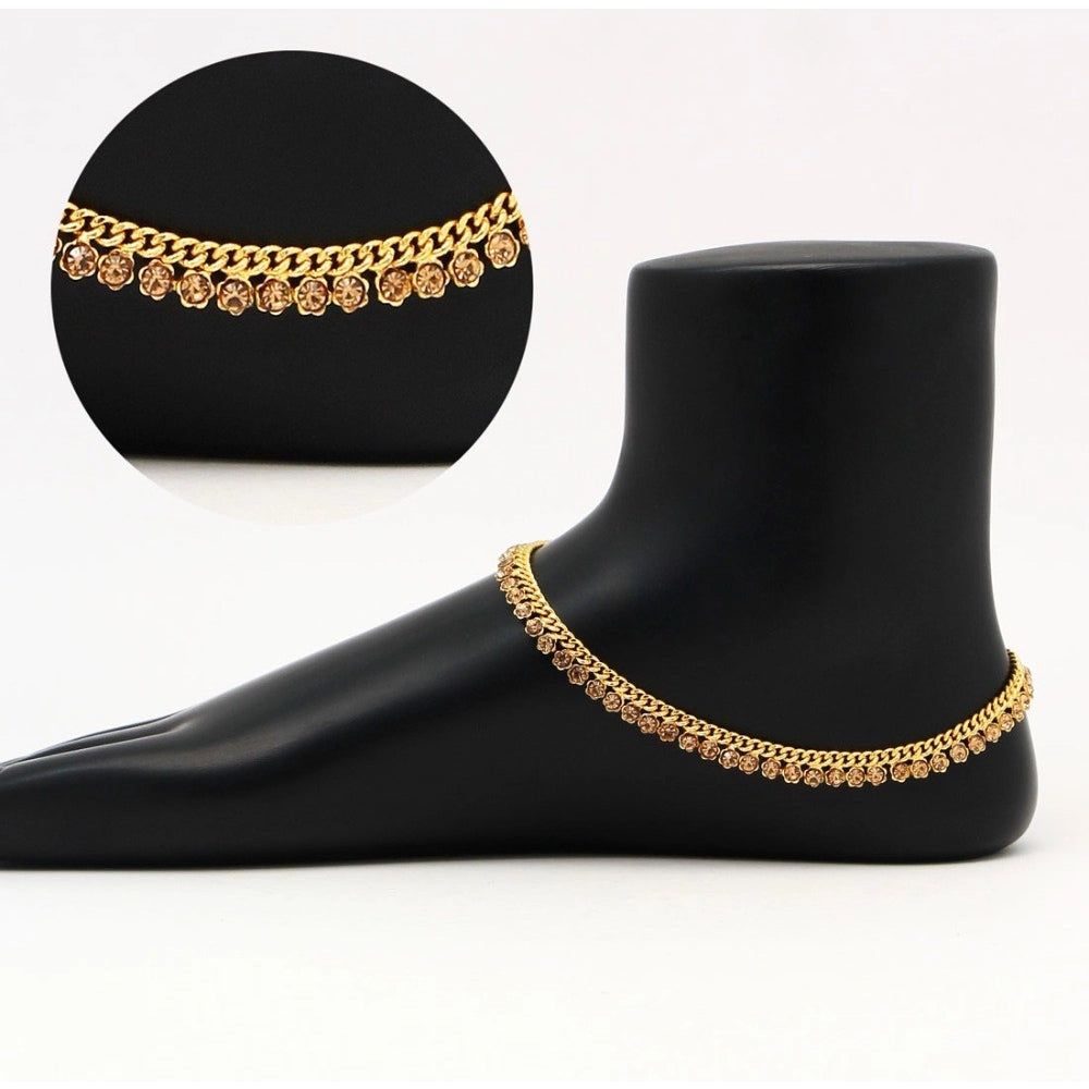 Women's Gold Color Rhinestone Anklets (Free Size: Upto 10")