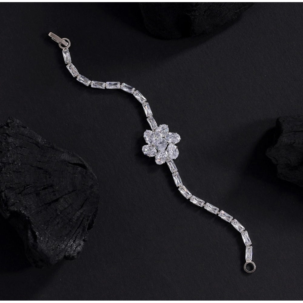 Women's White Color Rhinestone Adjustable Bracelet
