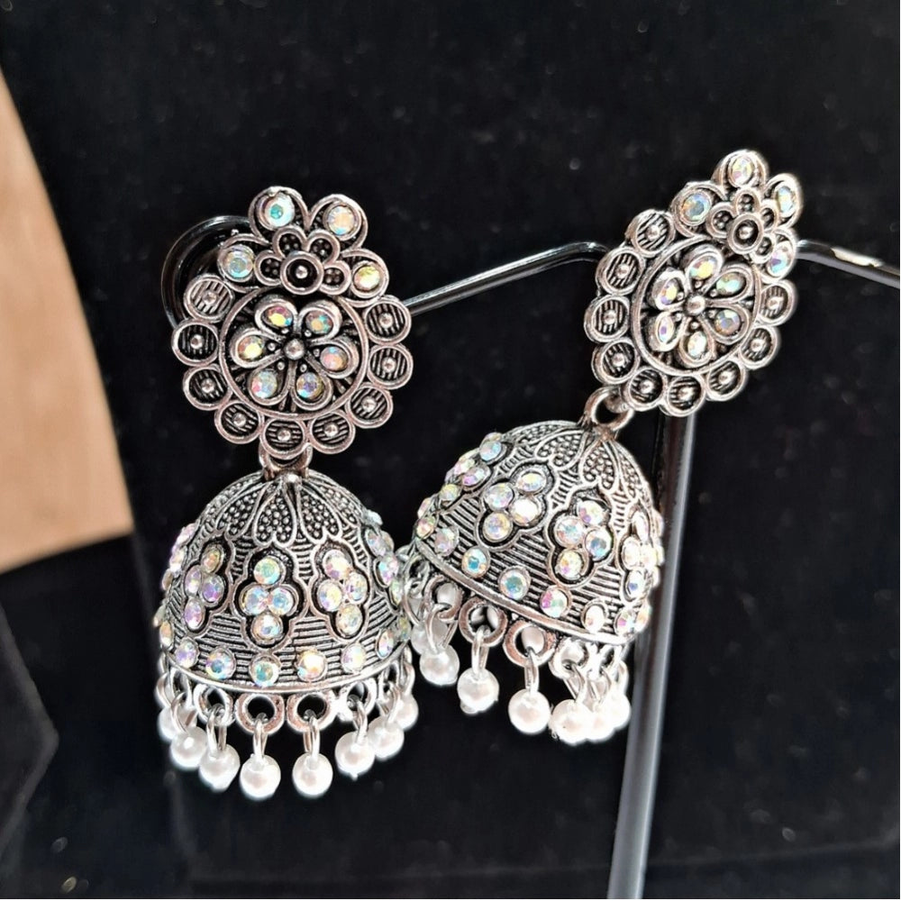 Women's Silver Color Oxidised Earrings