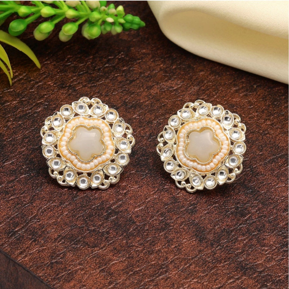 Women's White Color Kundan Stud Earrings