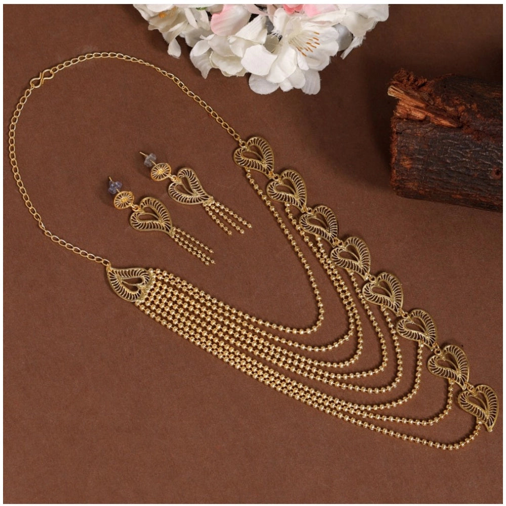 Women's Gold Color Gold Plated Necklace Set Adjustable Chain