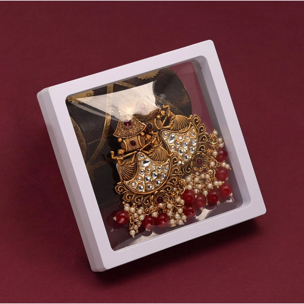 Women's Maroon Color Kundan Earrings
