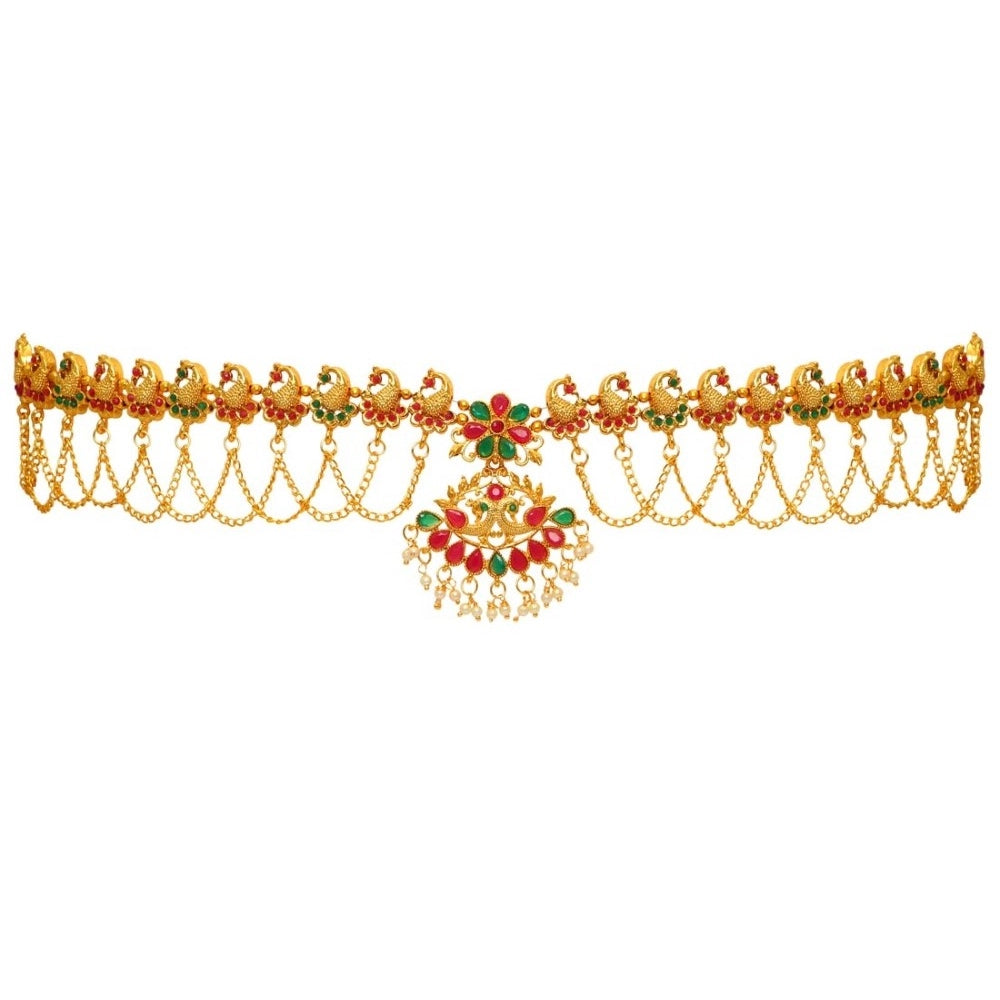 Women's Maroon & Green Color Glass Stone Kamarband Adjustable Chain