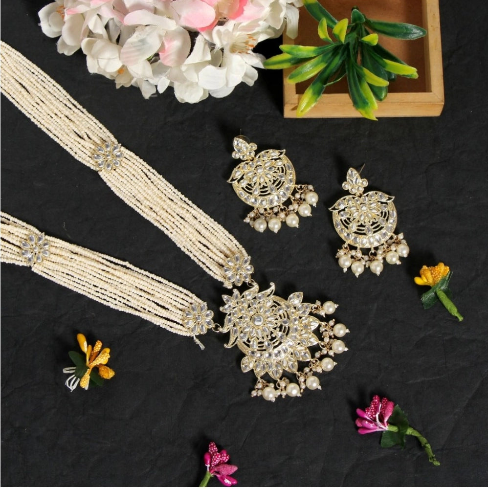 Women's White Color Kundan Long Necklace Set