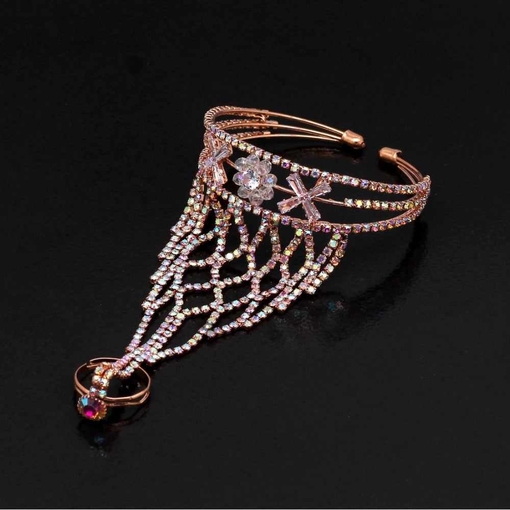 Women's Rainbow Color Rose Gold Hathphool Adjustable Bracelet