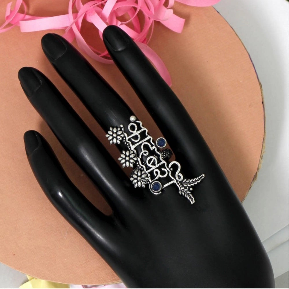 Women's Blue Color Oxidised Adjustable Ring