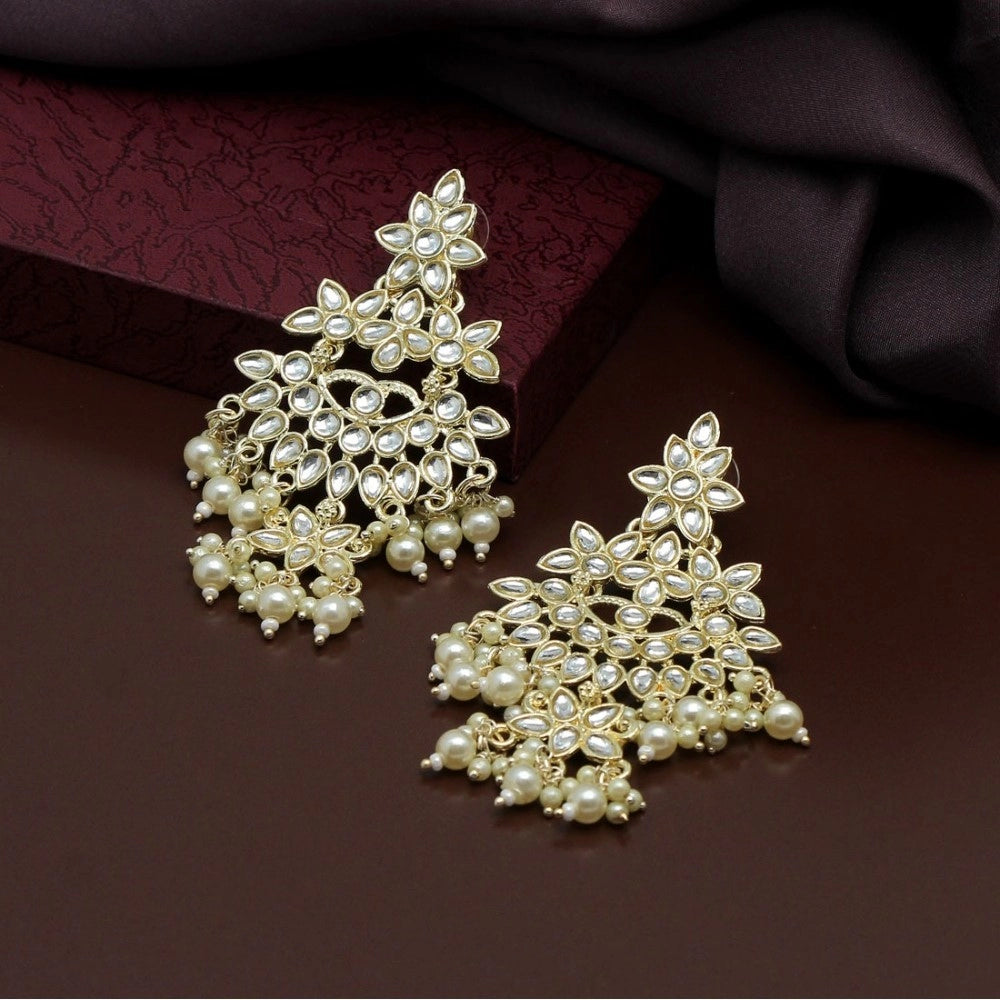 Women's White Color Kundan Earrings