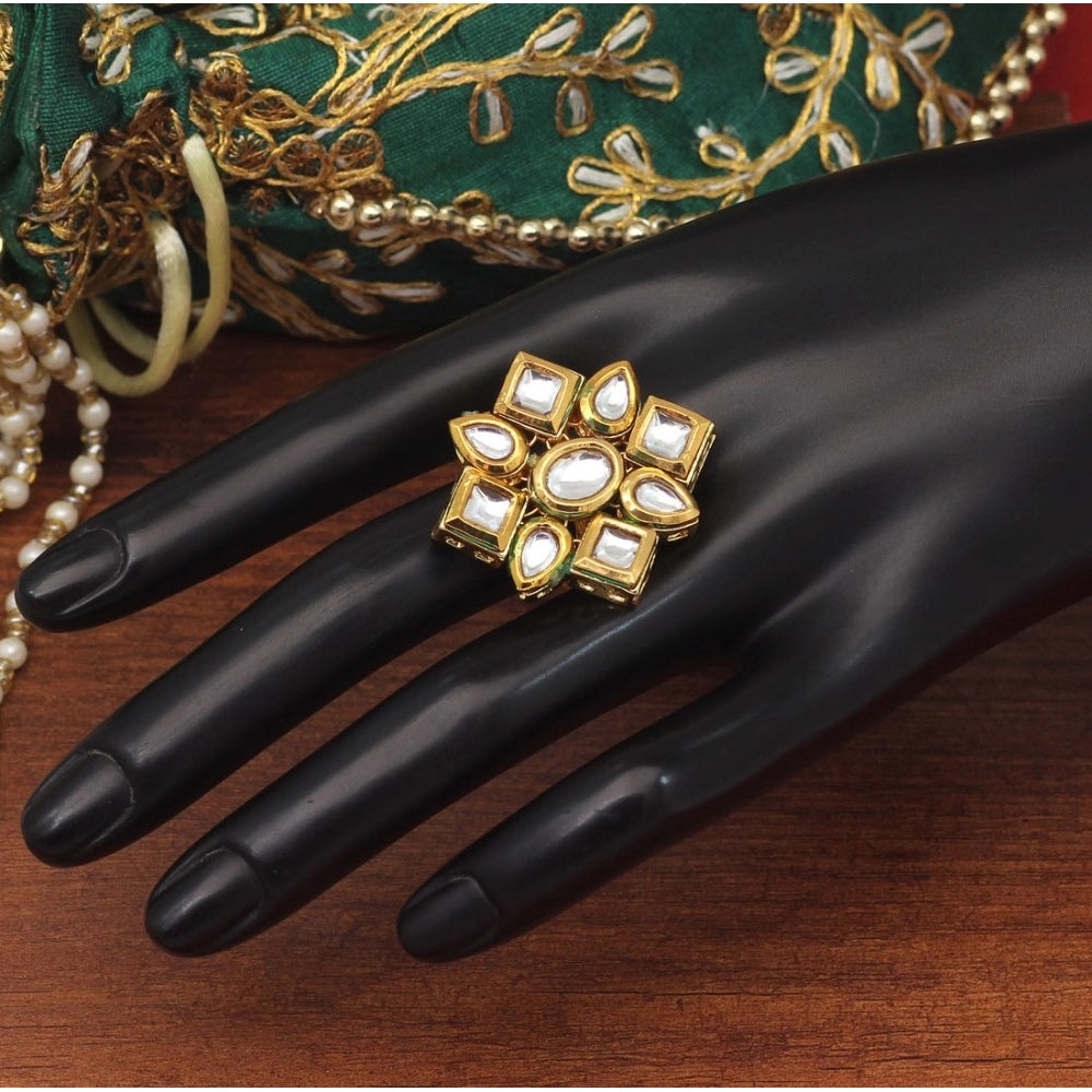 Women's White Color Kundan Meenakari Finger Ring For Women Adjustable Ring