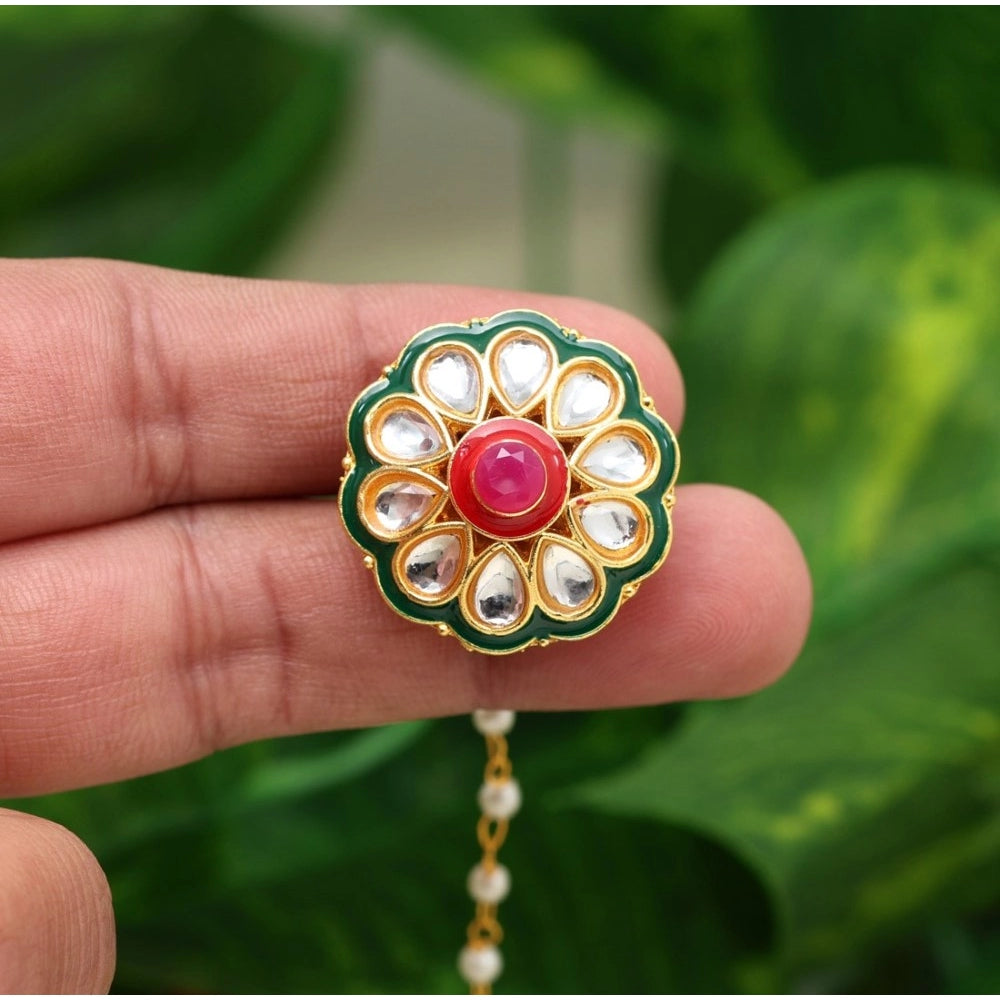 Women's Maroon & Green Color Kundan Meena Borla Tikka