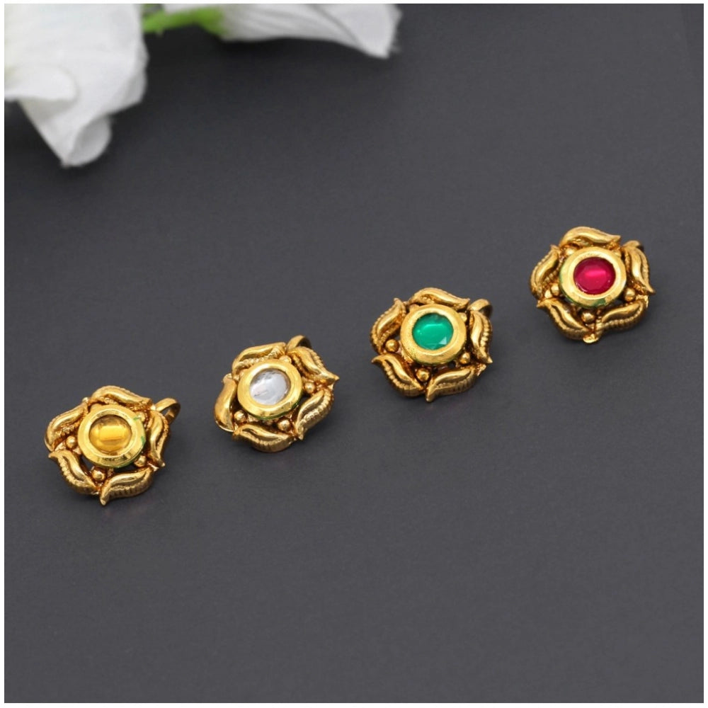 Women's Multi Color Kundan Nose Pin Combo Of 4 Pieces