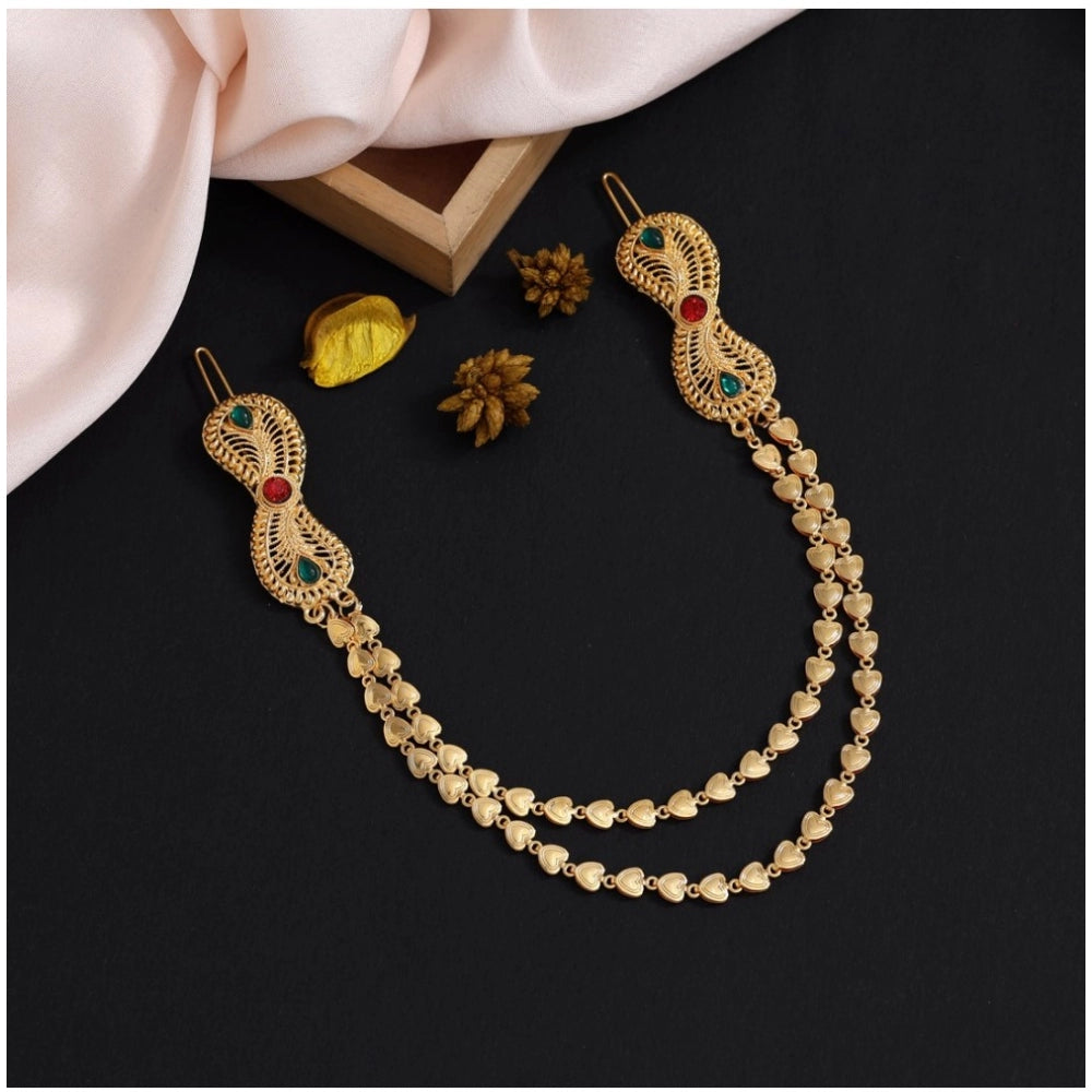 Women's Maroon & Green Color Gold Plated Hair Pin / Juda Pin