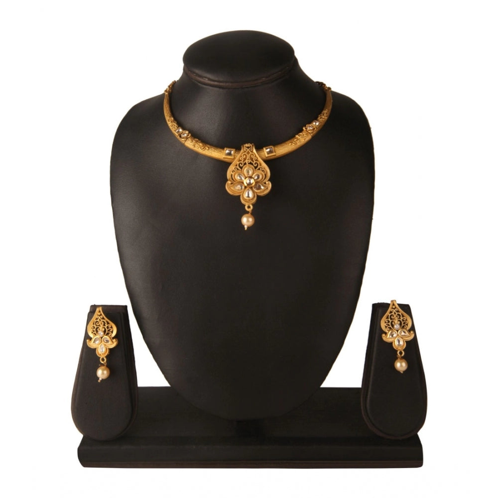 Women's Rose Gold Plated Alloy Necklace & Earings Set (Gold & White)