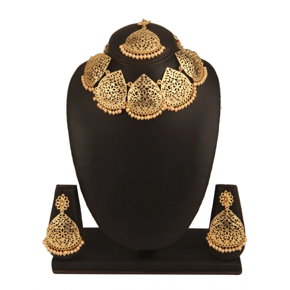 Women's Rose Gold Plated Alloy Necklace & Earings Set (Gold)
