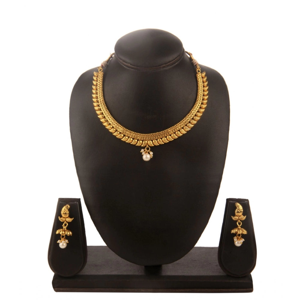 Women's Rose Gold Plated Alloy Necklace & Earings Set (Gold)