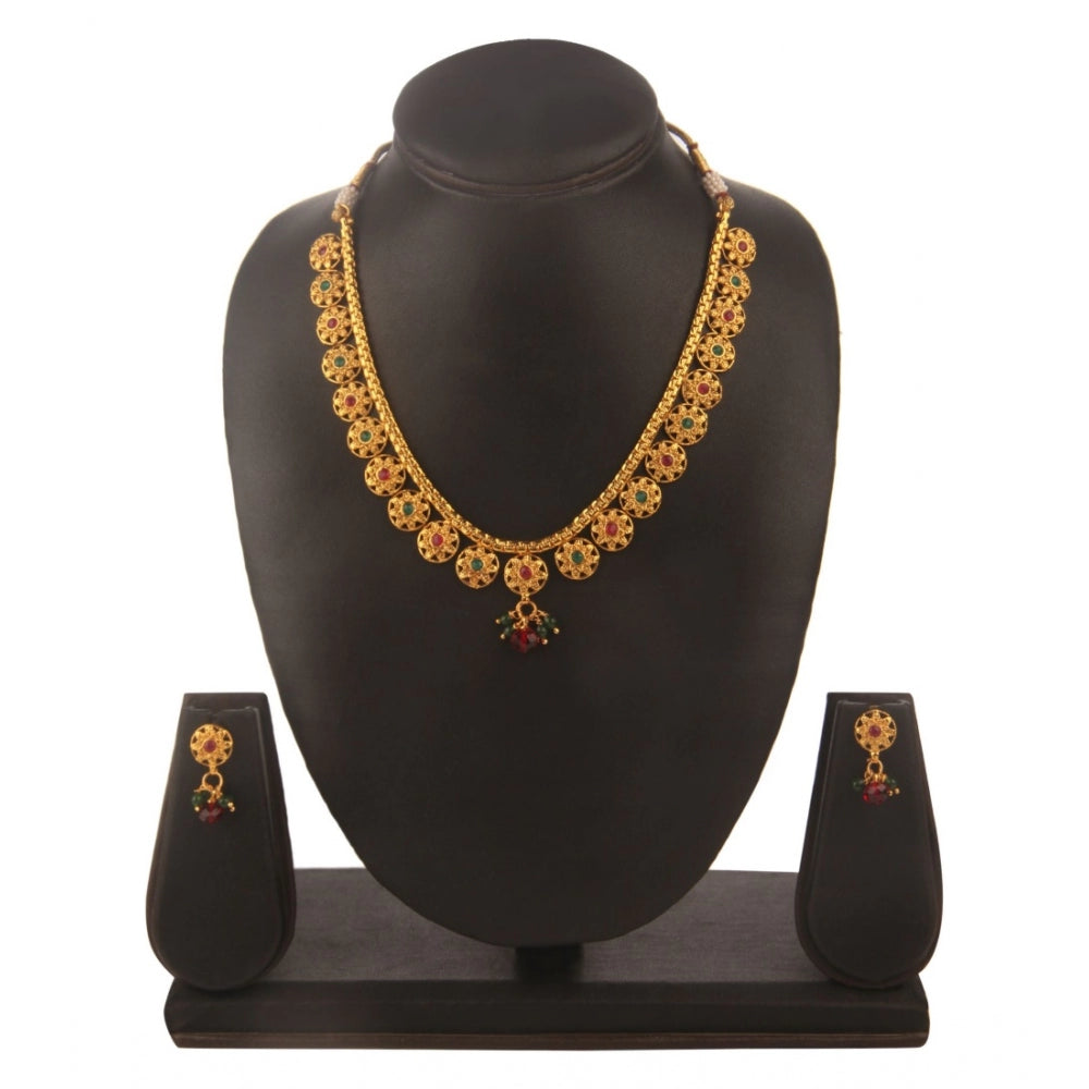Women's Rose Gold Plated Alloy Necklace & Earings Set (Green & Red)