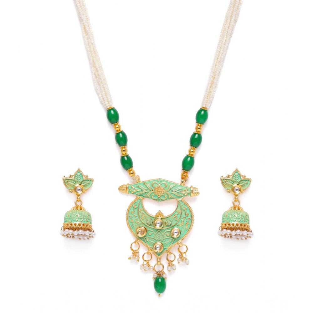 Women's Rose Gold Plated Alloy Necklace & Earings Set (Green)
