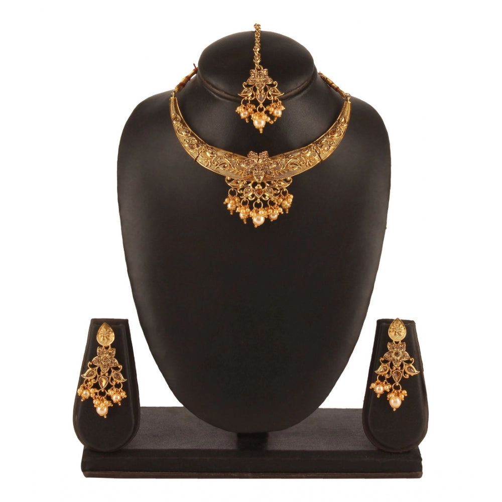 Women's Rose Gold Plated Alloy Necklace & Earings Set (Gold)