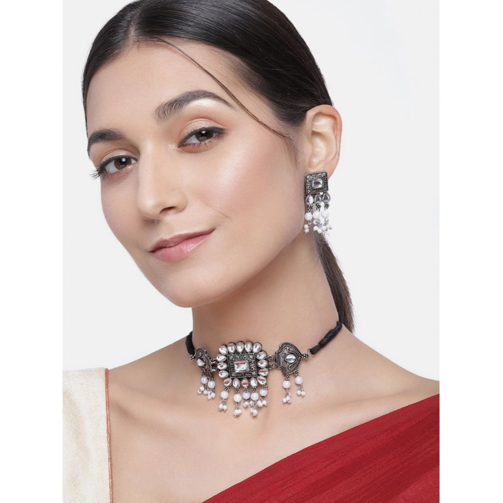 Women's Rose Gold Plated Alloy Necklace & Earings Set (Silver)