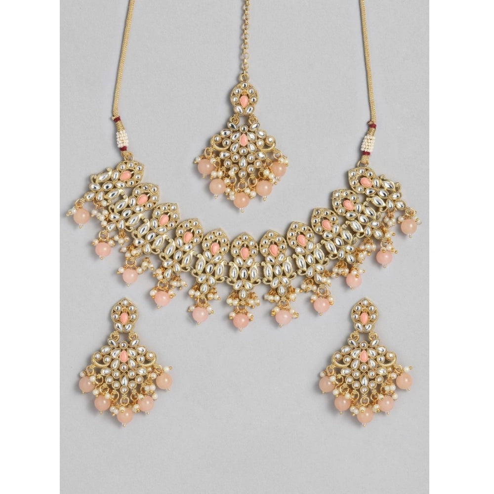 Women's Rose Gold Plated Alloy Necklace & Earings Set (Pink)