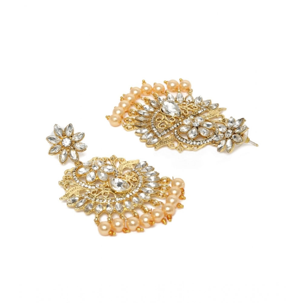 Women's Rose Gold Plated Alloy Kundan Earrings & Mangtikka (White)