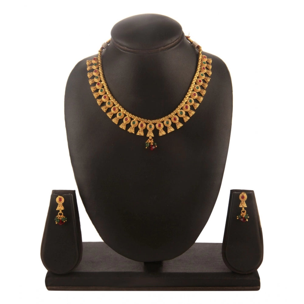 Women's Rose Gold Plated Alloy Necklace & Earings Set (Green & Red)