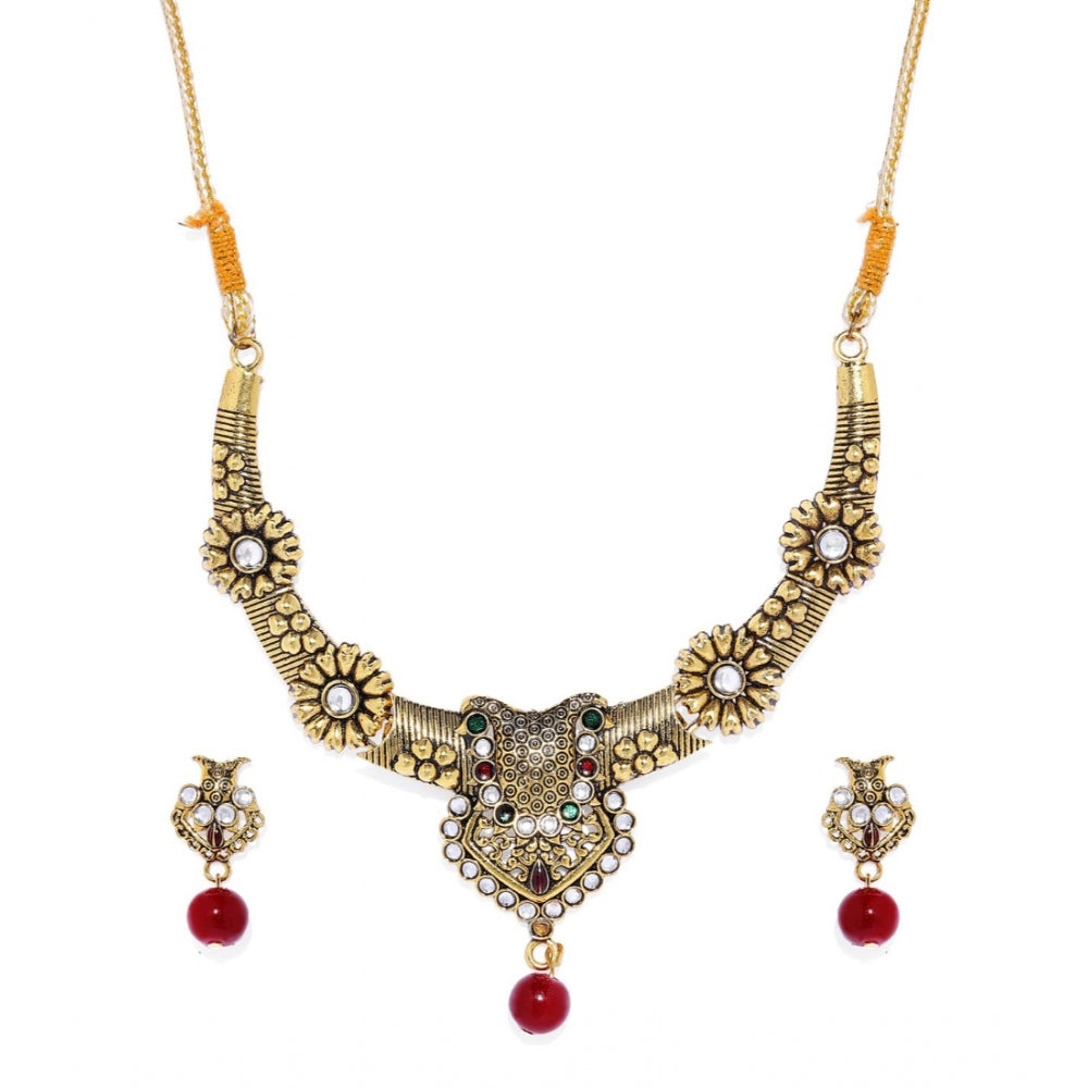Women's Rose Gold Plated Alloy Necklace & Earings Set (Multicolor)