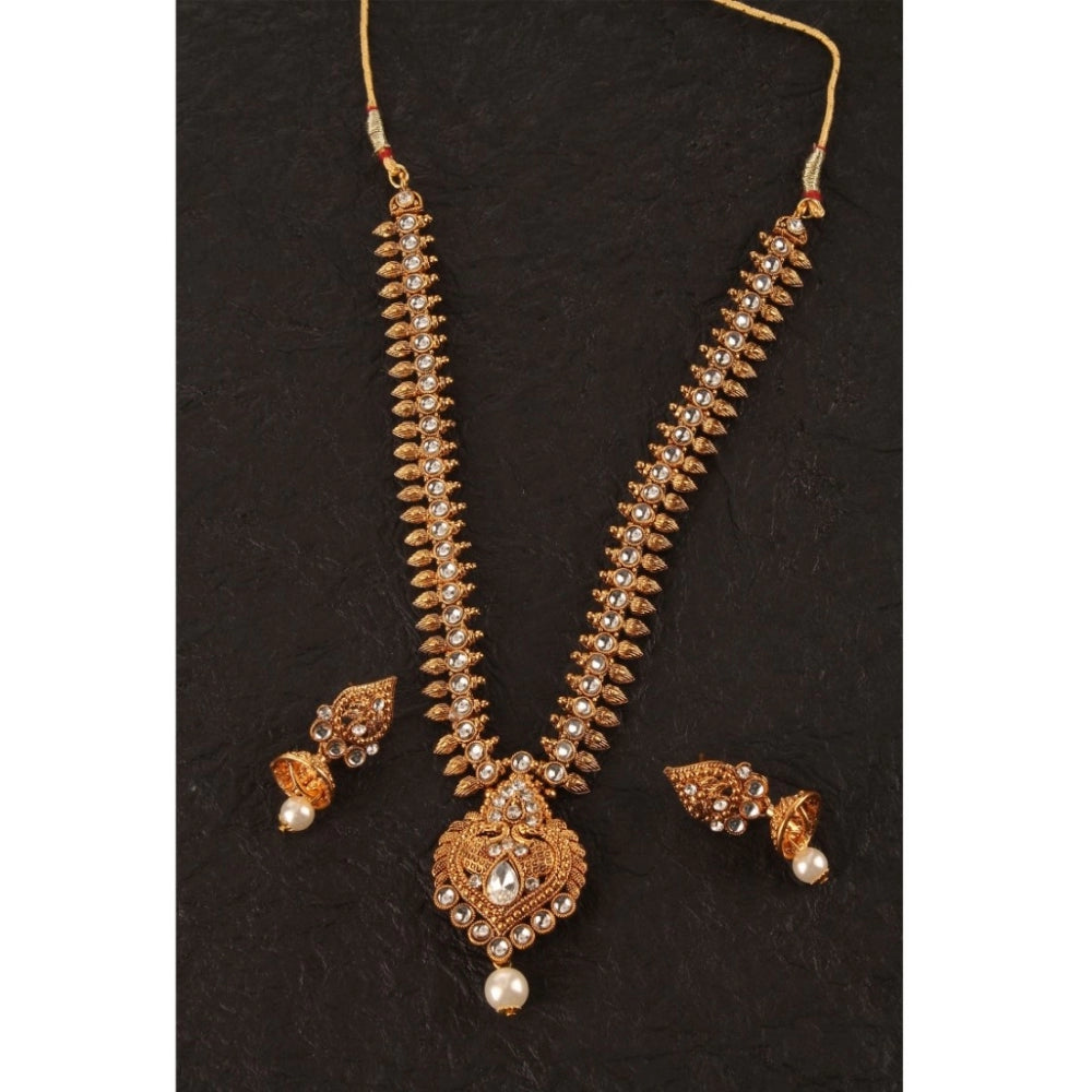 Women's Rose Gold Plated Alloy Necklace & Earings Set (White)