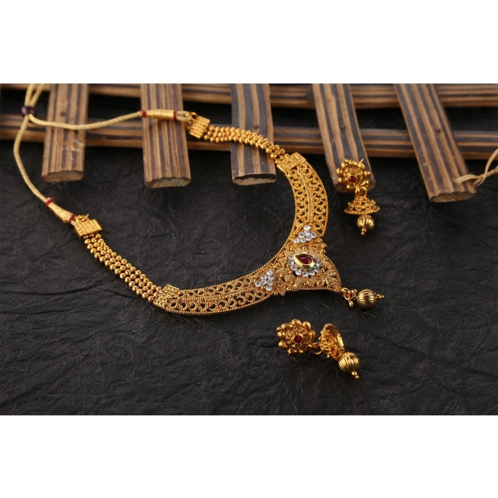 Women's Rose Gold Plated Alloy Necklace & Earings Set (Gold)