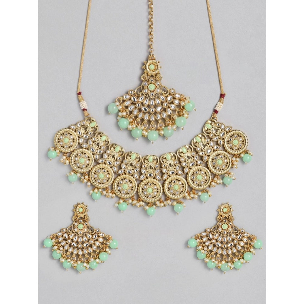 Women's Rose Gold Plated Alloy Necklace & Earings Set (Light Green)