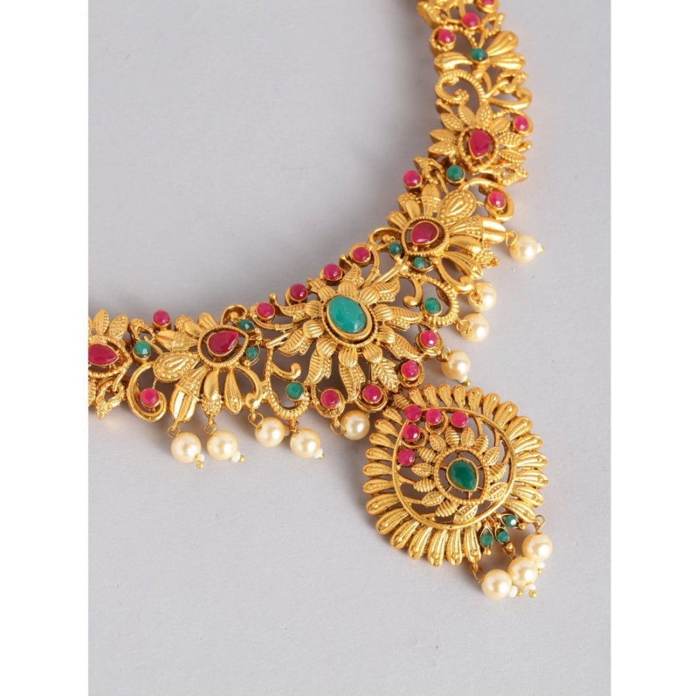 Women's Rose Gold Plated Alloy Necklace & Earings Set (Multicolor)