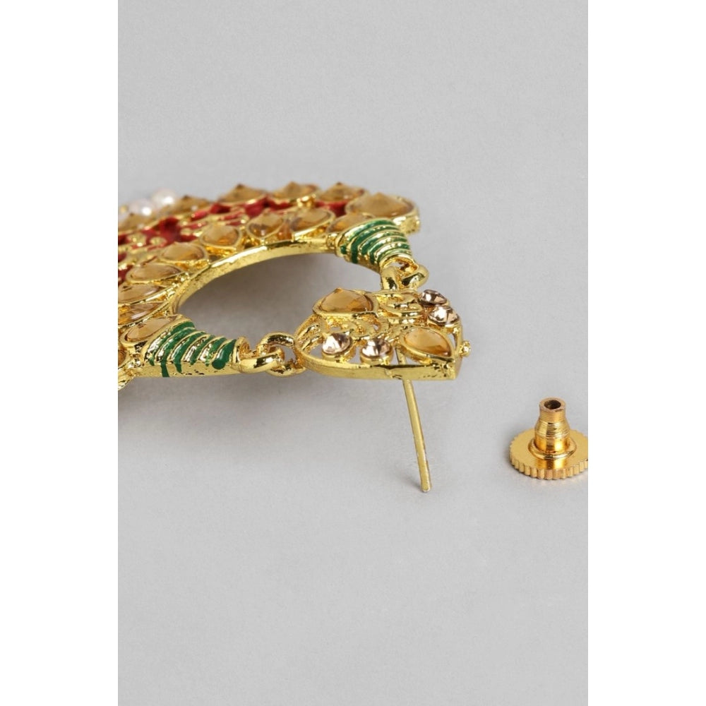 Women's Rose Gold Plated Alloy Earrings (Red & Green)