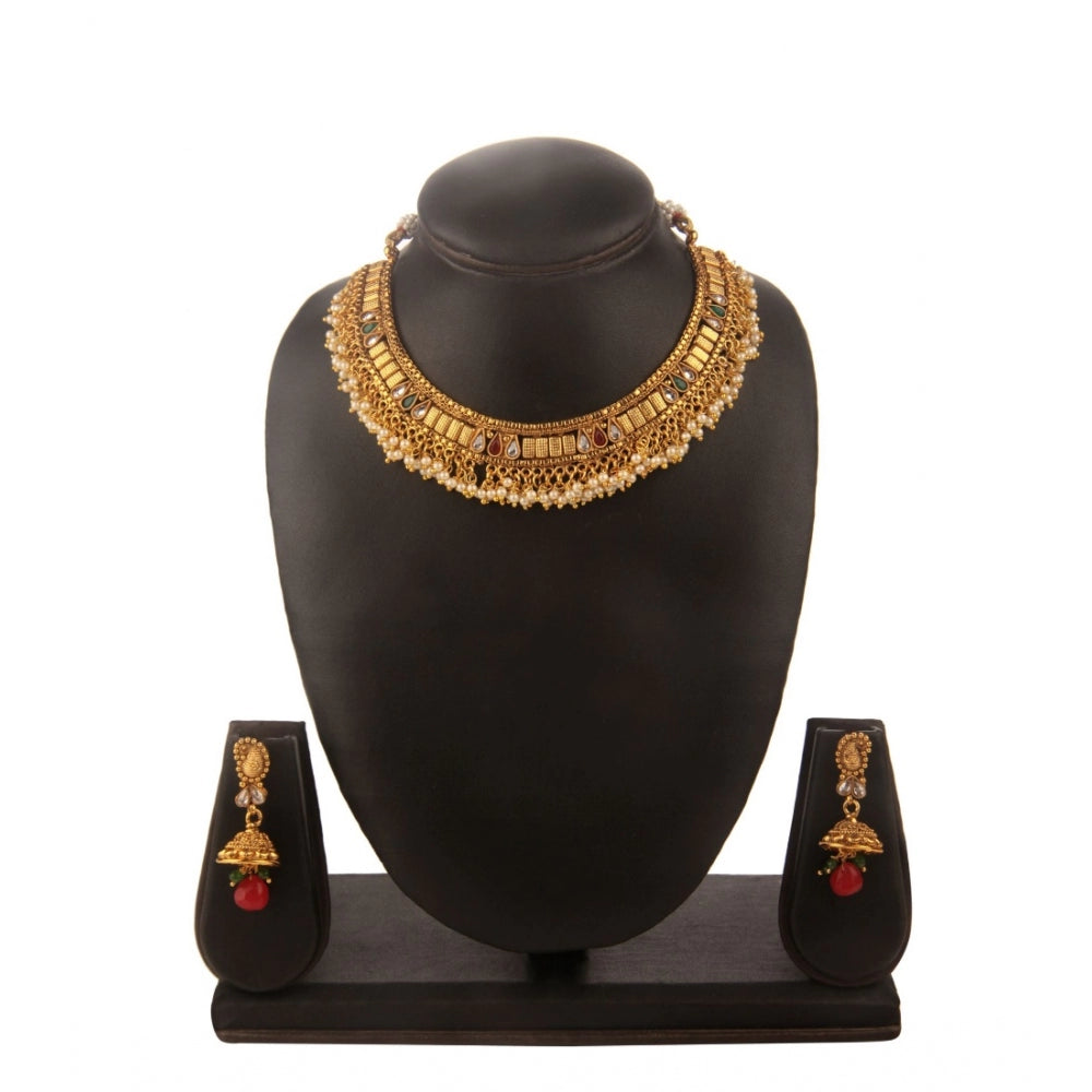 Women's Rose Gold Plated Alloy Necklace & Earings Set (Multicolor)