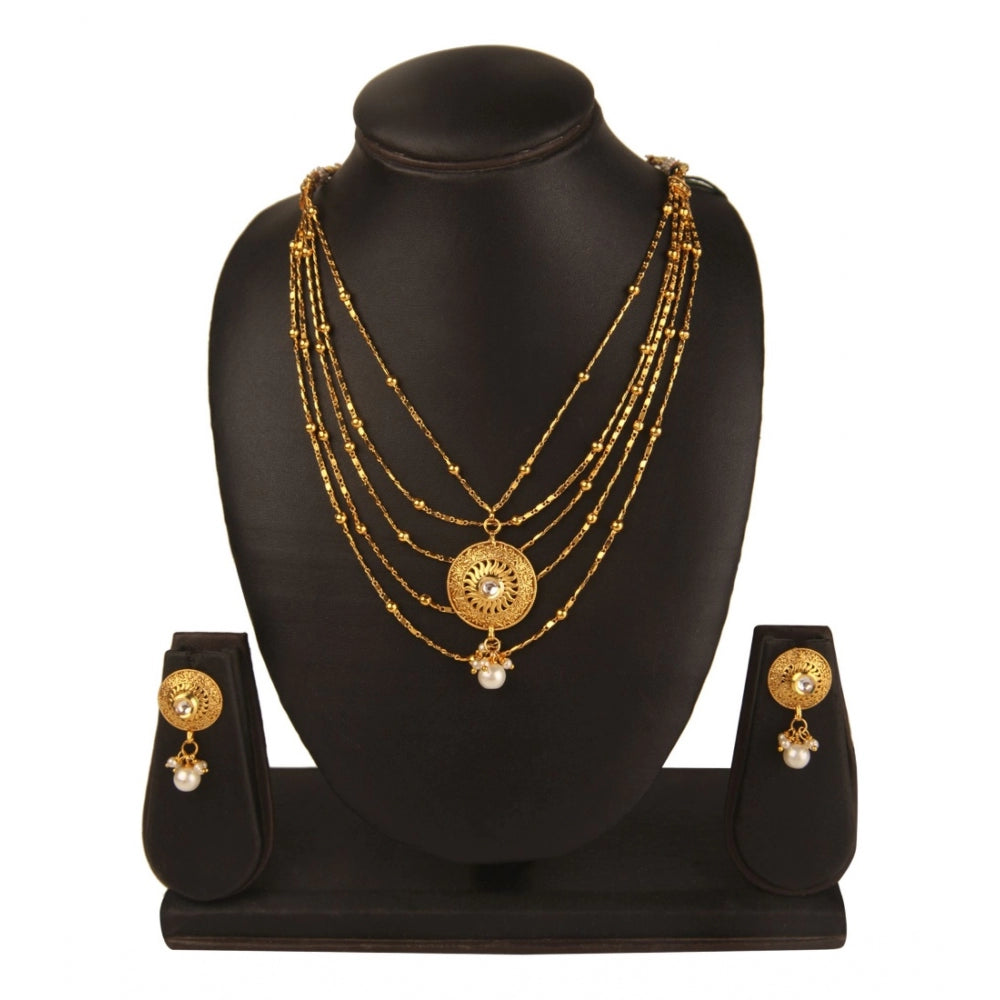 Women's Rose Gold Plated Alloy Necklace & Earings Set (Gold)