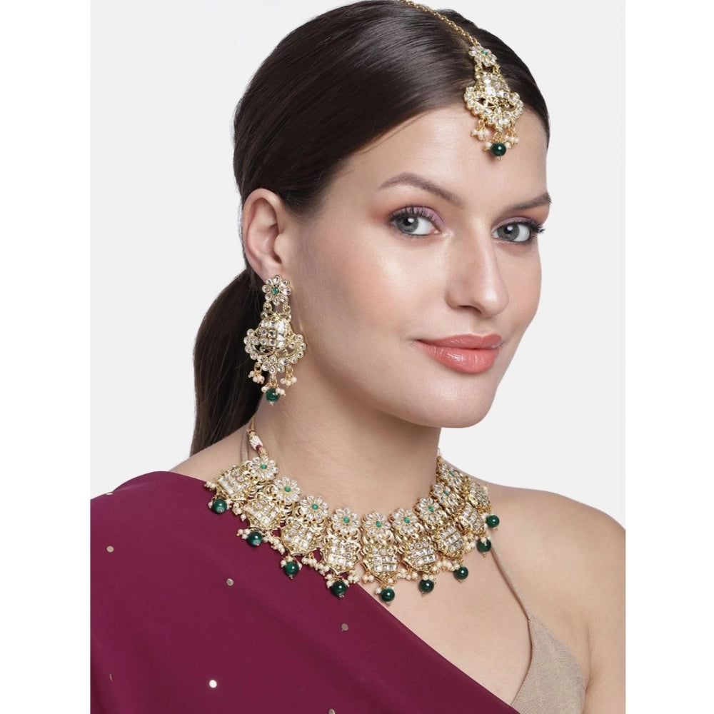 Women's Rose Gold Plated Alloy Necklace & Earings Set (Green)