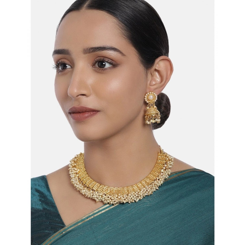 Women's Rose Gold Plated Alloy Necklace & Earings Set (Gold)