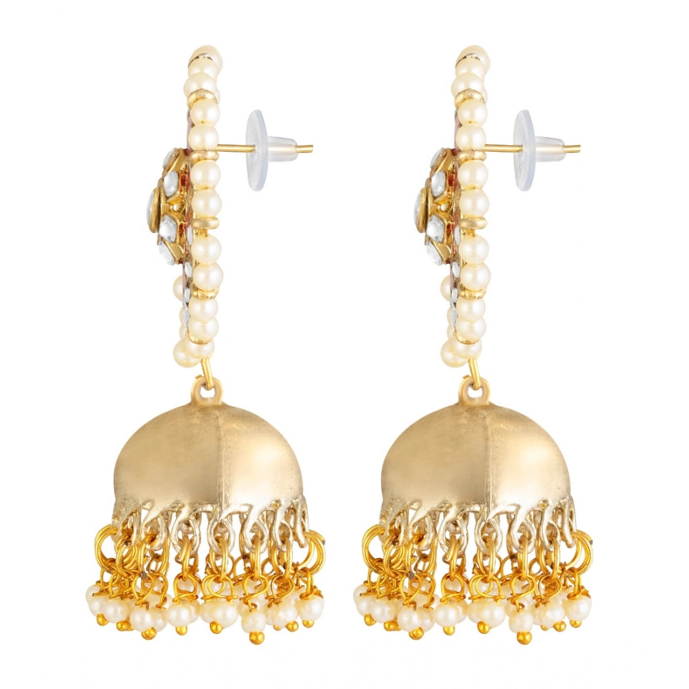 Women's Rose Gold Plated Alloy Earrings (White & Red)