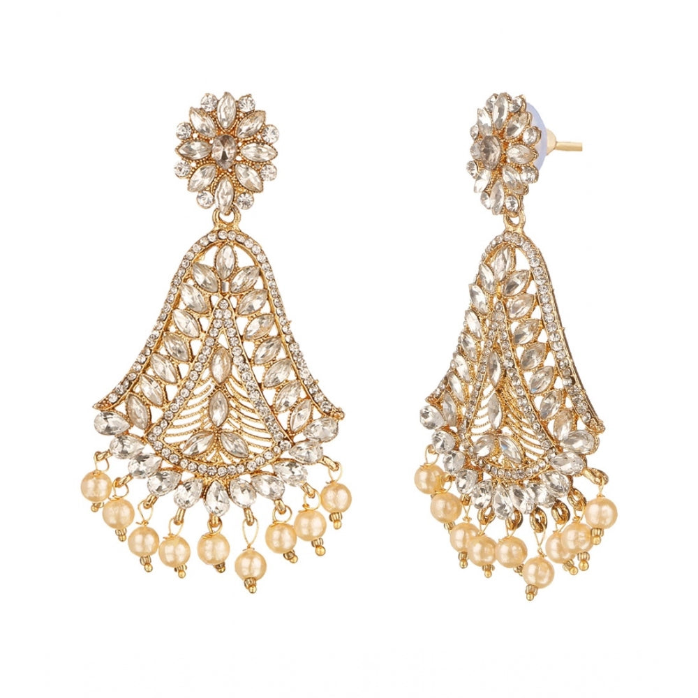 Women's Rose Gold Plated Alloy Kundan Earrings & Mangtikka (White)