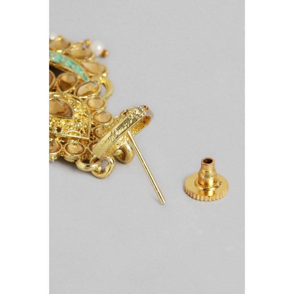 Women's Rose Gold Plated Alloy Earrings (Gold & Green)