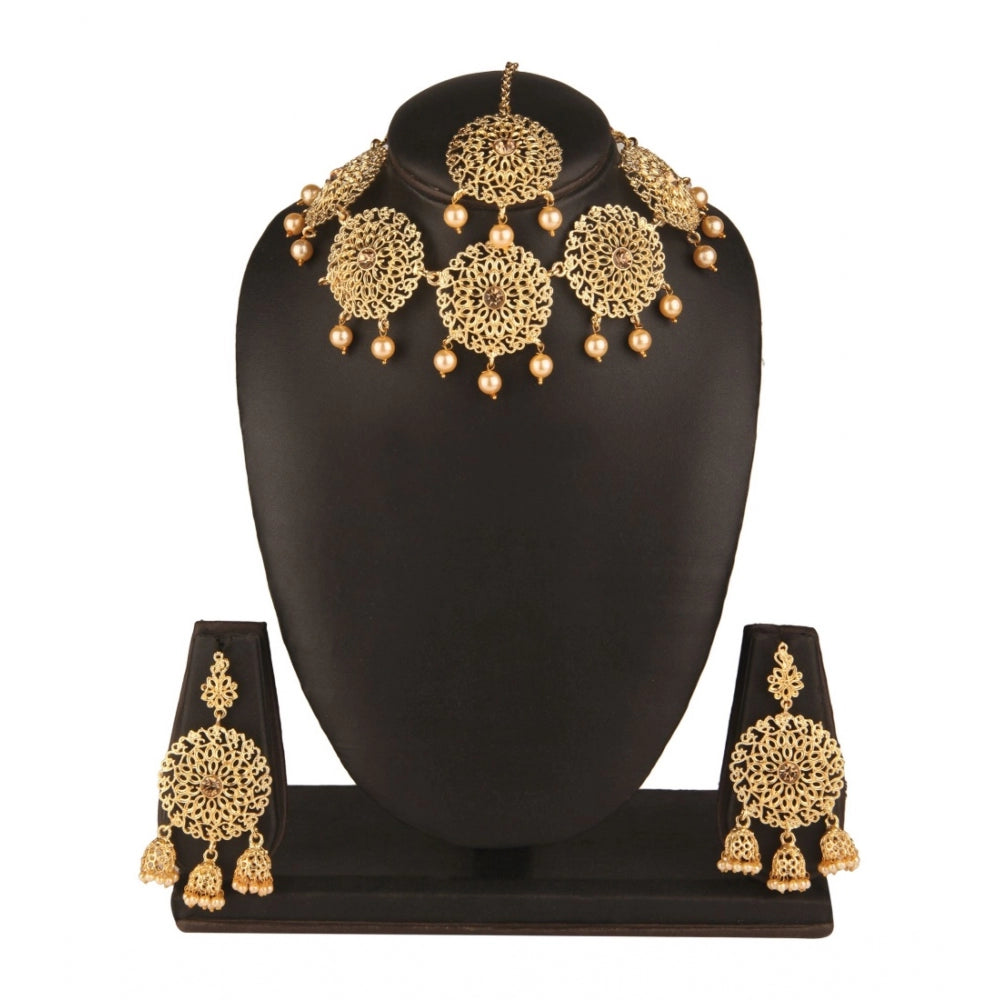 Women's Rose Gold Plated Alloy Necklace & Earings Set (Gold)