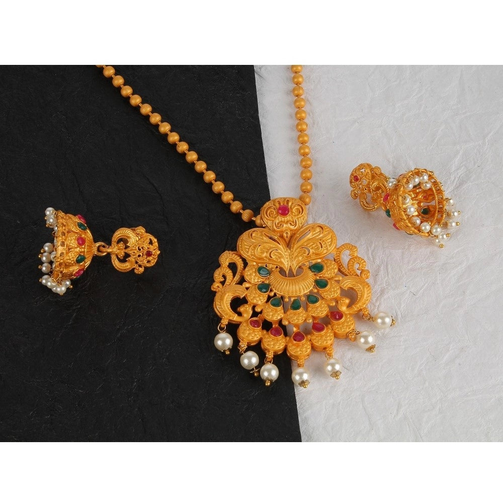 Women's Rose Gold Plated Alloy Necklace & Earings Set (Gold)