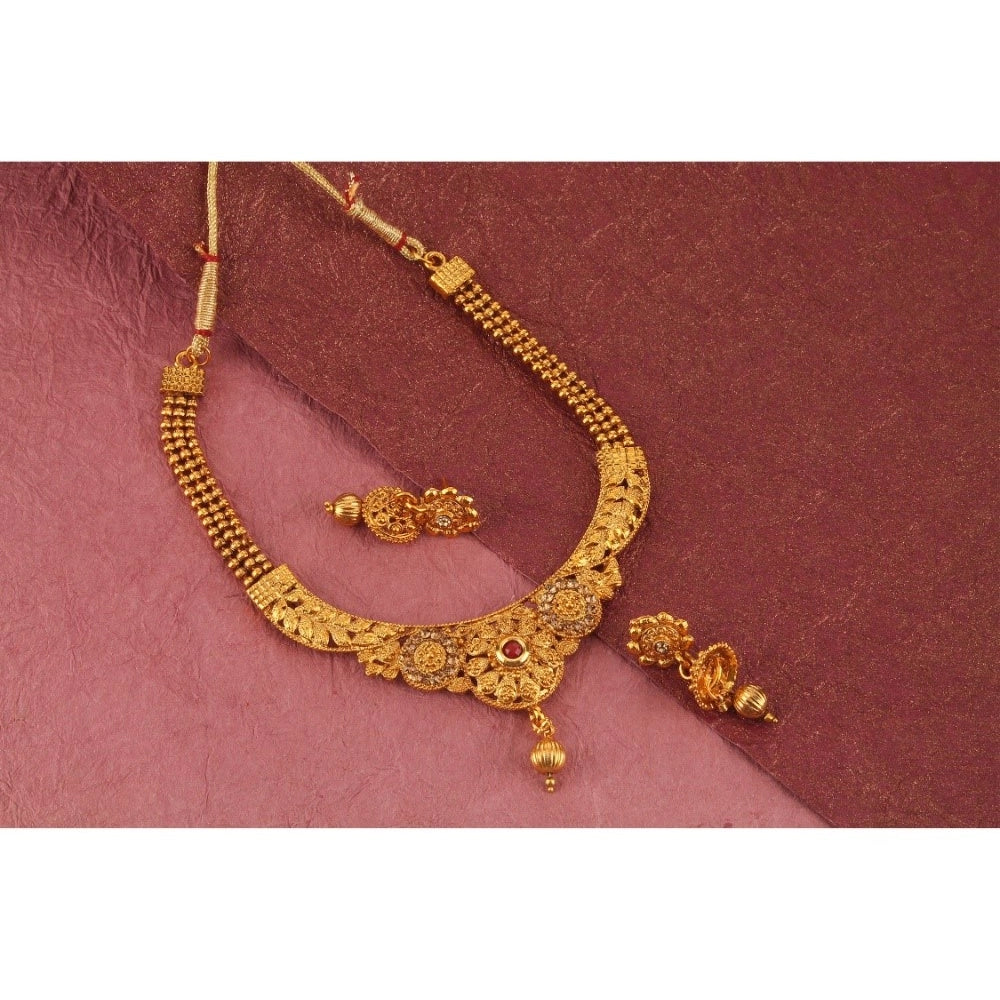 Women's Rose Gold Plated Alloy Necklace & Earings Set (Gold)
