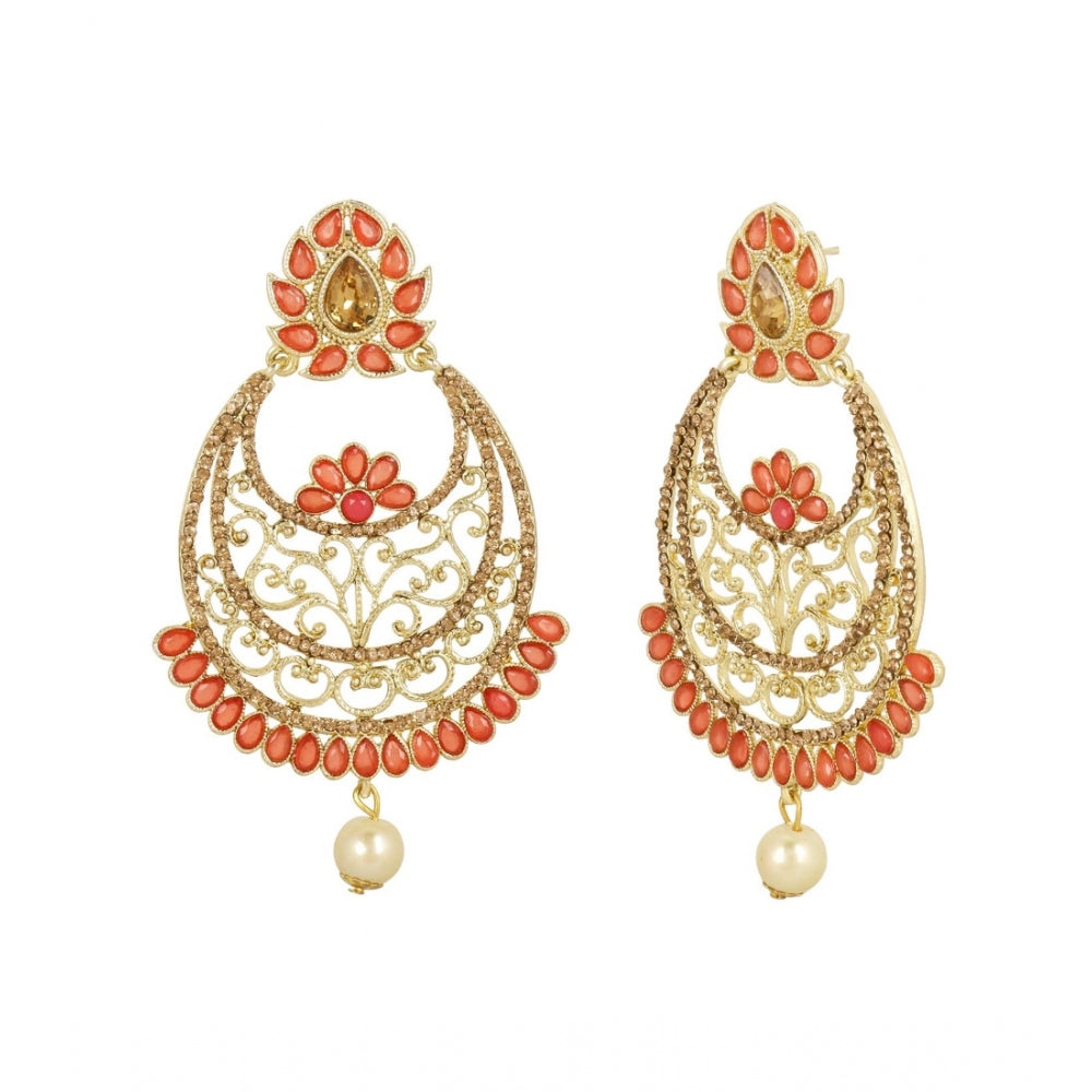 Women's Rose Gold Plated Alloy Earrings (Gold & Orange)