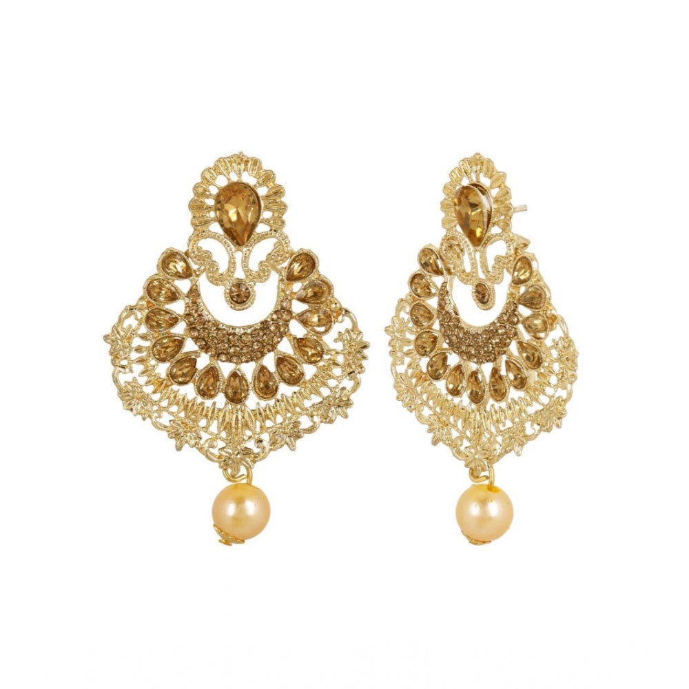 Women's Rose Gold Plated Alloy Kundan Earrings & Mangtikka (Gold)