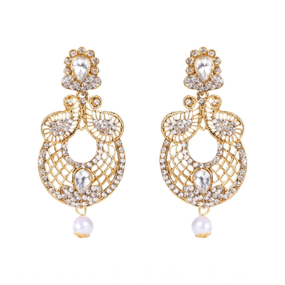 Women's Rose Gold Plated Alloy Kundan Earrings & Mangtikka (White)