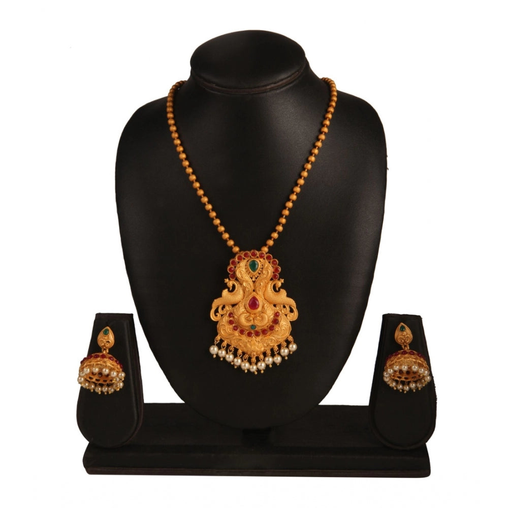 Women's Rose Gold Plated Alloy Jewellery Chain Pendant Sets (Gold & Red)