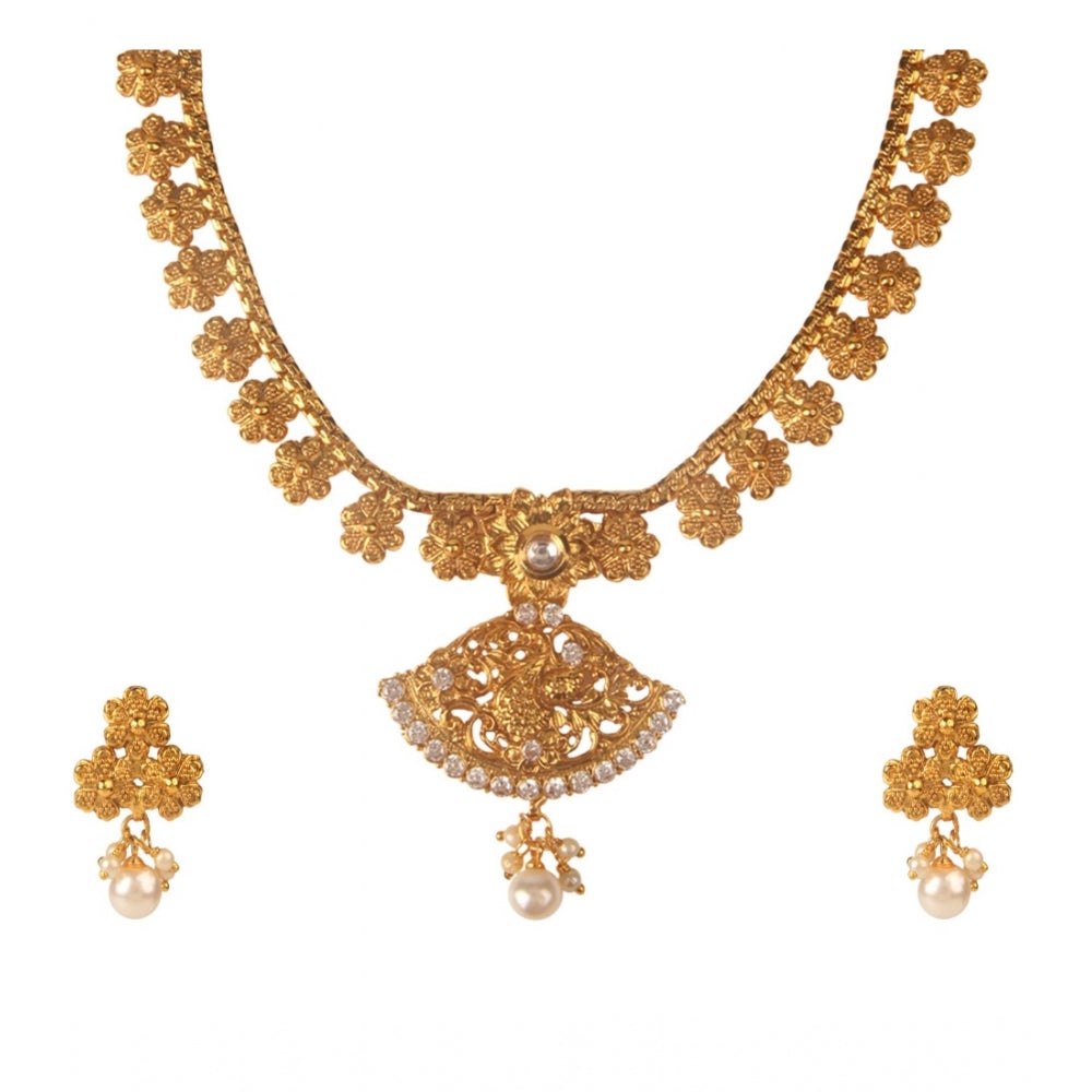 Women's Rose Gold Plated Alloy Necklace & Earings Set (Gold)